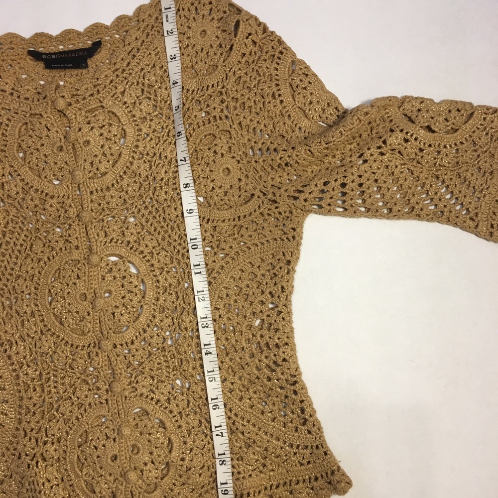 BCBG Brown golden crochet buttoned top cardigan - Picture 7 of 7
